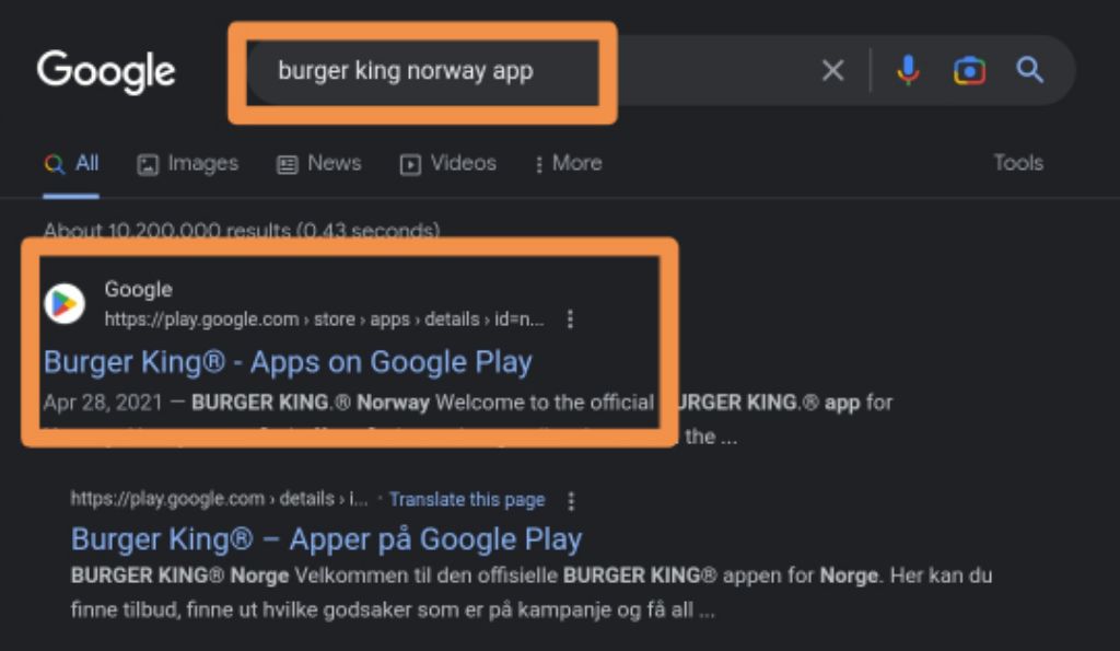 burger king norway app